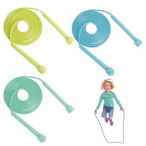 3-teiliges Kinder-Springseil mit hautfreundlichen Schaumstoffgriffen, verstellbares Springseil, Unisex, geeignet für Kinder und Erwachsene, 2,8 m, blau, gelb und grün. von WIRZUL