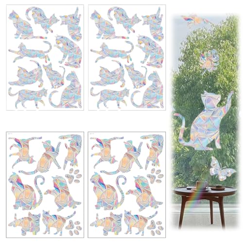 36er-Pack Fensteraufkleber vogelsichere Aufkleber katzenförmige Prismen-Fensteraufkleber Regenbogen-Fensterfolie vogelsichere Fensteraufkleber um zu verhindern dass Vögel gegen das Glas fliegen von WIRZUL