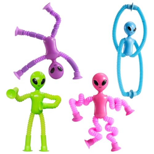 4 Stück Teleskop-Saugnapf-Giraffe-Spielzeug Sensorisches Giraffen-Spielzeug Telescopic Suction Cup Giraffe Toy Lustiges Pädagogisches Stressabbau-Spielzeug für Kinder und Erwachsene (Alien) von WIRZUL