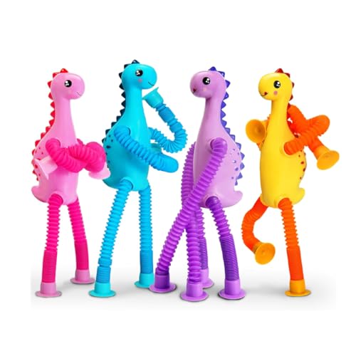 4 Stück Teleskop-Saugnapf-Giraffe-Spielzeug Sensorisches Giraffen-Spielzeug Telescopic Suction Cup Giraffe Toy Lustiges Pädagogisches Stressabbau-Spielzeug für Kinder und Erwachsene (Dinosaurier) von WIRZUL