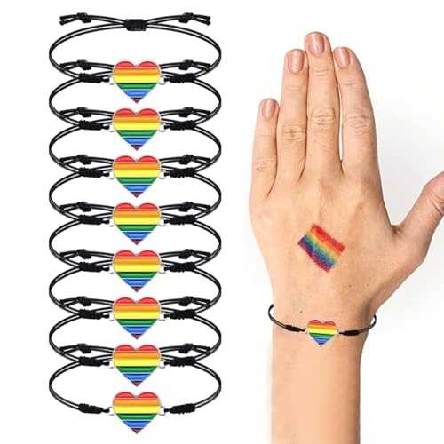 8 Pcs LGTB Herz Armband, Regenbogenfarben, mehrfarbig, LGBT-Flagge, Gay Pride, Stoff,Armbänder aus Stoff, Pride Armband LGBTQ Accessoires Armbänder Gay Flag, Regenbogenarmband Regenbogen Schmuck 8 Pcs LGTB Herz Armband, Regenbogenfarben, mehrfarbig, LGBT-Flagge, Gay Pride, Stoff,Armbänder aus Stoff, Pride Armband LGBTQ Accessoires Armbänder Gay Flag, Regenbogenarmband Regenbogen Schmuck von WIRZUL