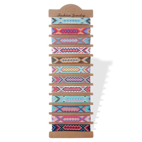 Freundschaftsarmbände 12 Stück Surfer Armband Handgemacht aus Geflochtenem Stoff Bunt Stoffarmband Handmade Boho Brasilien kettchen für Damen (C) von WIRZUL