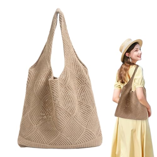 Gehäkelte Strandtasche Damen Gehäkelte Strandtasche Sommer Gestrickte Umhängetasche Hohlgewebte Strandtasche für Damen Teenager und Mädchen Stricktasche Einkaufstasche Urlaub Reise-Tragetasche von WIRZUL