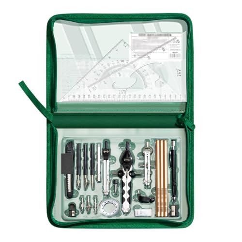 Geometrie Set Pro/Zirkel Set 26-teilig) in Federmappe - Praktisches Mäppchen für Schule, Uni, Büro und Zeichnungen mit Schnellverstellzirkel, Geodreieck, Bleistift, Lineal, Spitzer und Ersatzminen von WIRZUL