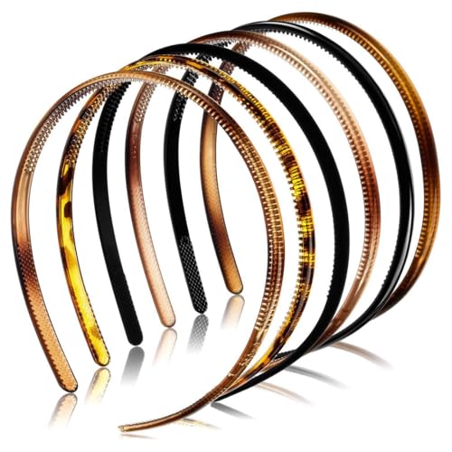 Haarreifen damen 6 Stück Haifischzahn Haarkamm Kunststoff Stirnband Make Up Haarreif für Sport Fitness Tägliches für Damen Und Mädchen (Schwarz/Leopard/Gelb) von WIRZUL