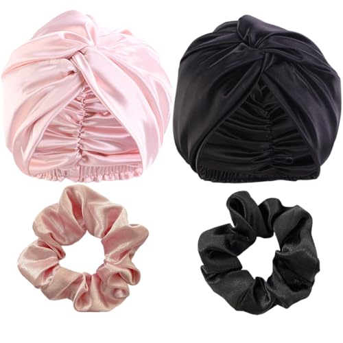 WIRZUL 2 Seidenhaube zum Schlafen für gesunde Haare über Nacht, Rosa/Schwarz, mit 2 Haargummi, Erhält Lockenform, Atmungsaktiver Silk Bonnet zum Haarpflege, rutschfest Silk Bonnet für Damen WIRZUL 2 Seidenhaube zum Schlafen für gesunde Haare über Nacht, Rosa/Schwarz, mit 2 Haargummi, Erhält Lockenform, Atmungsaktiver Silk Bonnet zum Haarpflege, rutschfest Silk Bonnet für Damen von WIRZUL