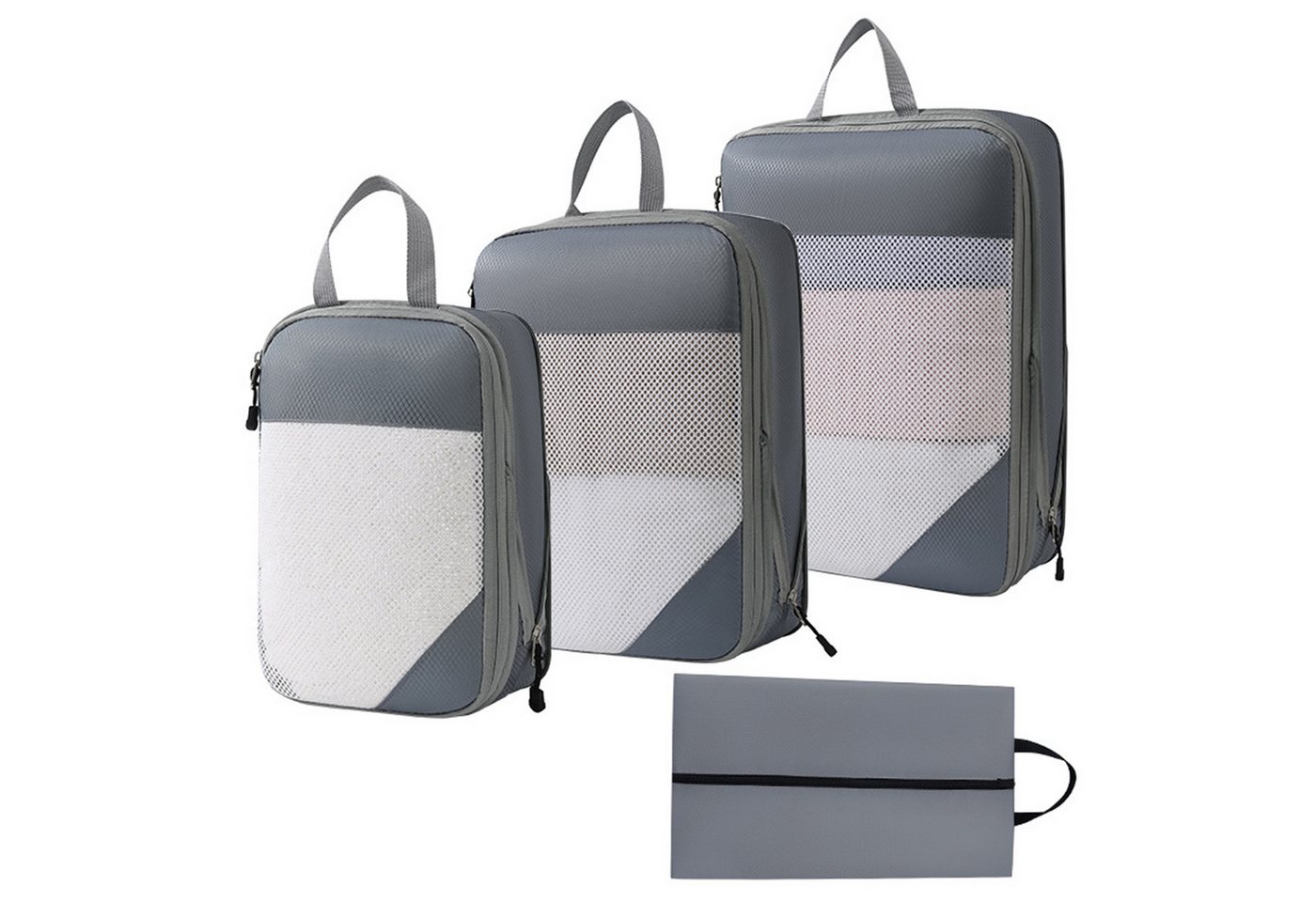 WISHDOR Kofferorganizer Koffer Organizer Reise Kleidertasche Kleider Kompression Beutel Tasche (Set 4 Stück Klein Mittel Groß mit Schuhbeutel, 4-tlg., Kompressions Verpackungswürfel, Kleidertaschen), 4 Aufbewahrungsbeutel Kompressions Beutel für Reisen von WISHDOR