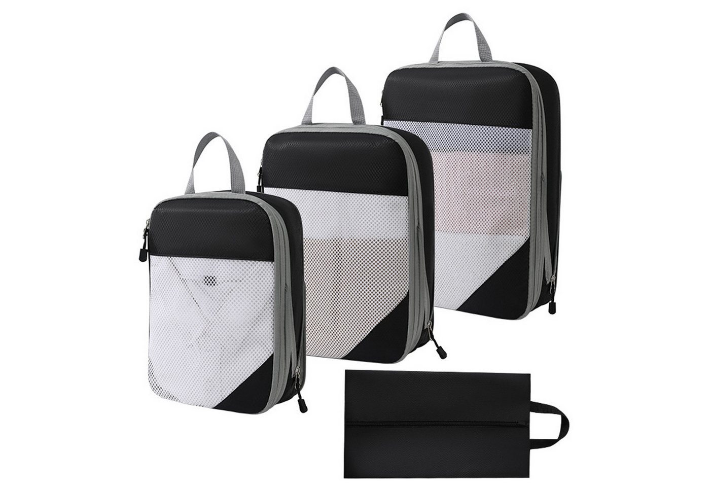 WISHDOR Kofferorganizer Koffer Organizer Reise Kleidertasche Kleider Kompression Beutel Tasche (Set 4 Stück Klein Mittel Groß mit Schuhbeutel, 4-tlg., Kompressions Verpackungswürfel, Kleidertaschen), 4 Aufbewahrungsbeutel Kompressions Beutel für Reisen von WISHDOR