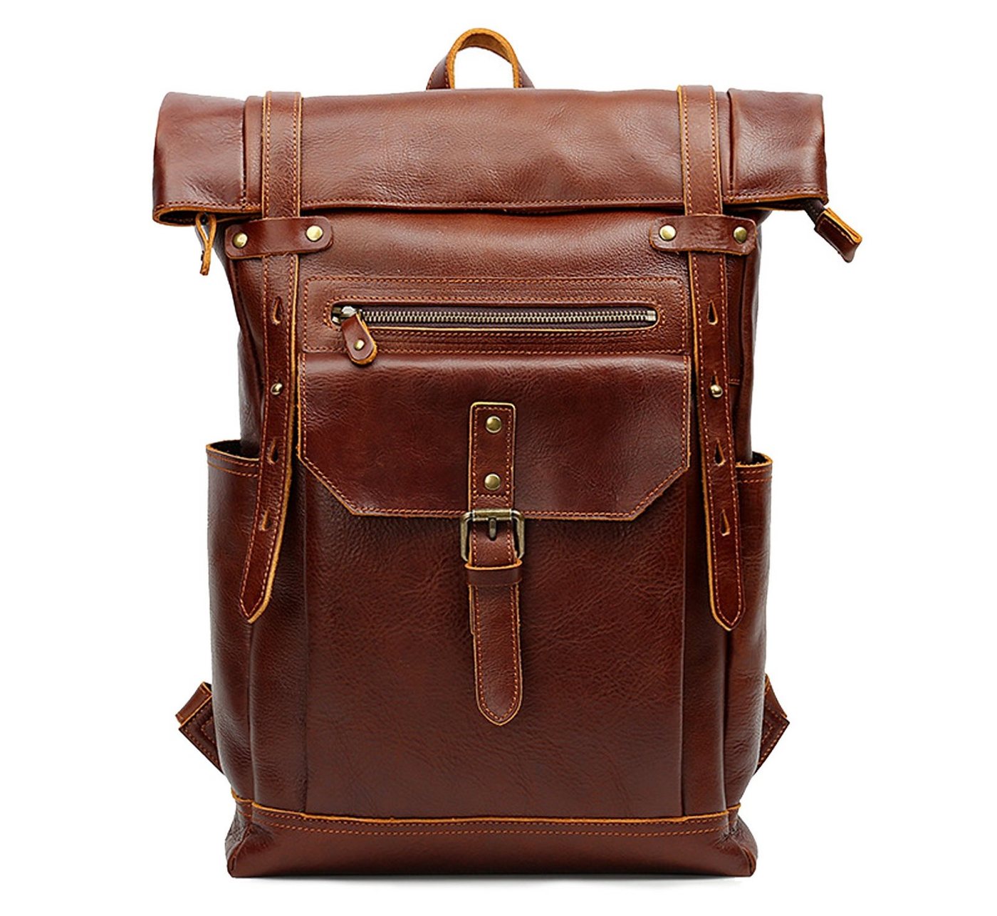 WISHDOR Laptoprucksack Rucksack Schulrucksack Lederrucksack Reiserucksack Schultertasche (Vintage Echtes Leder Notebook Laptop Tasche Schule Uni Rucksack, Backpack mit Laptopfach, für 15,6-Zoll Laptop, luxuriös, Echtleder), für Herren Damen Jungen Teenager Freizeit Arbeit Business Reisen von WISHDOR