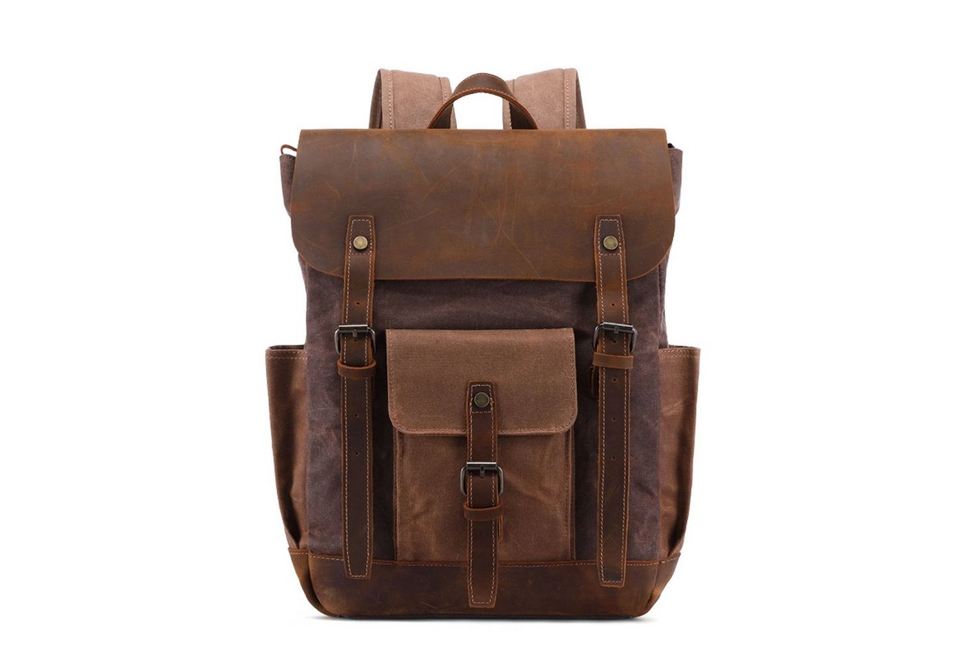 WISHDOR Laptoprucksack Rucksack Schulrucksack Lederrucksack Reiserucksack Schultertasche (Vintage Schultertasche Notebook Laptop Tasche Schule Uni Rucksack, Backpack mit Laptopfach für bis 15,6-Zoll Laptop, Echtleder und Canvas), für Herren Damen Jungen Teenager Freizeit Arbeit Business Reisen von WISHDOR