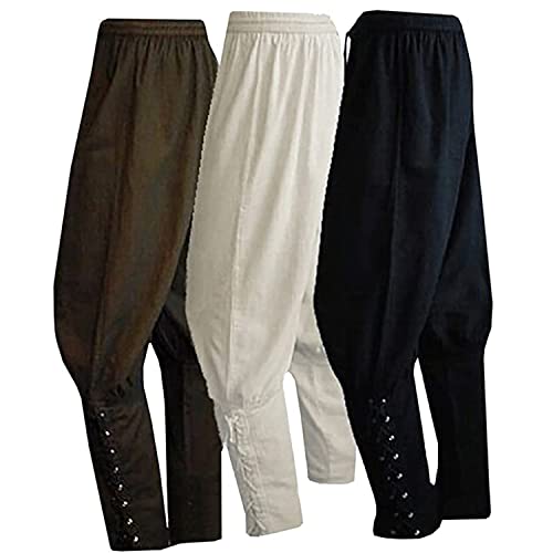Herren Knöchel-Bänderhose Mittelalter Wikinger Navigator Pirat Kostüm Hose Renaissance Gothic Hose, Weinrot, Medium von WISHU