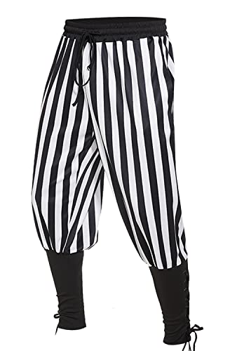 Herren Knöchel Gebänderte Hose Mittelalter Wikinger Navigator Piraten Kostüm Hose Renaissance Gothic Hose, Schwarz-Weiß, XXL Herren Knöchel Gebänderte Hose Mittelalter Wikinger Navigator Piraten Kostüm Hose Renaissance Gothic Hose, Schwarz-Weiß, XXL von WISHU