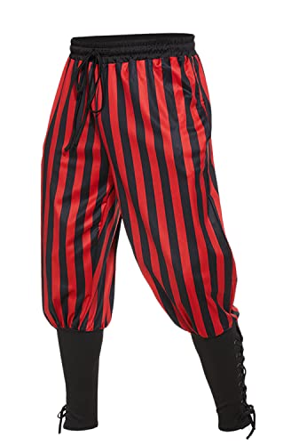 WISHU Herren Mittelalter Piraten Kostüm Hose, Schwarz / Rot, Groß von WISHU