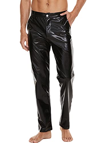 Metallic Glänzende Disco Hose für Herren, 70er/80er Jahre Party Rave Hose, Vintage Cosplay Straight Leg Hose, schwarz, XX-Large Metallic Glänzende Disco Hose für Herren, 70er/80er Jahre Party Rave Hose, Vintage Cosplay Straight Leg Hose, schwarz, XX-Large von WISHU