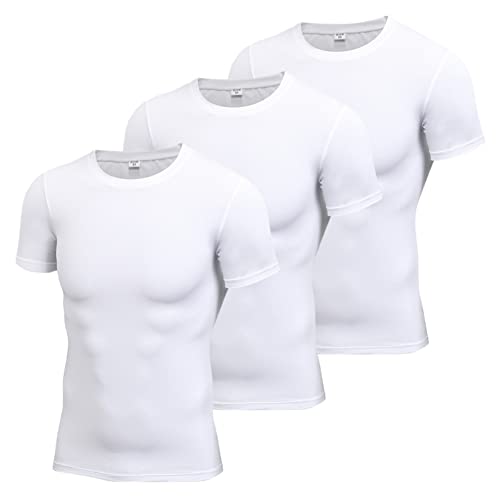 WISREMT 3 Pack Herren Kompressionsshirt Laufen Kurzarm Tops Quick Dry Base Layer für Gym Sport Fitness Workout Radfahren von WISREMT