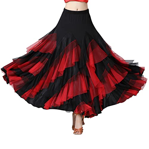 WISREMT Damen Ballroom Dance Rock Tiered Color MatchingTulle Long Swing Tanzkleid Latin Flamenco Rock Halloween Kostüme von WISREMT