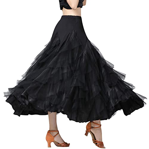 WISREMT Damen Ballroom Dance Rock Tiered Color MatchingTulle Long Swing Tanzkleid Latin Flamenco Rock Halloween Kostüme von WISREMT