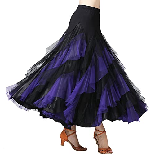 WISREMT Damen Ballroom Dance Rock Tiered Color MatchingTulle Long Swing Tanzkleid Latin Flamenco Rock Halloween Kostüme von WISREMT