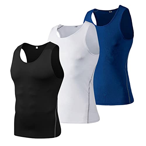 WISREMT Herren Athletic Kompressionsshirt unter Base Layer Sport Tank Top Ärmelloses Workout Quick Dry Swim Shirt, 1 oder 3 Pack von WISREMT