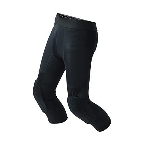 WISREMT Kompressionshose für Jungen mit Knieschützern, Basketballhose für Kinder, Jugend, Sport, 3/4 Capri Leggings gepolsterte Strumpfhose von WISREMT