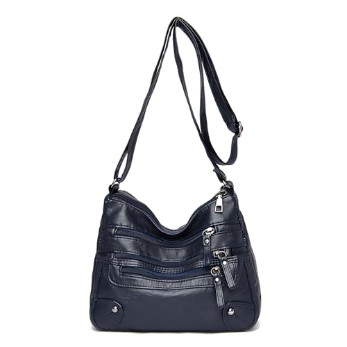 WITERY Crossboby Bag für Damen - Weiches PU-Leder Multi-Pocket Schultertasche Handtasche mit verstellbarem Riemen, Blau von WITERY