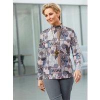 Witt Weiden Damen Langarm-Poloshirt grau-bordeaux-bedruckt von Witt