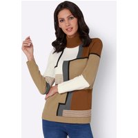 Witt Damen Stehkragenpullover mit Intarsien-Strick, bedruckt, ecru-camel-gemustert von Witt