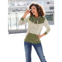 Witt Damen Sweatshirt mit Kontrast-Details, olive-weiß-meliert von Witt