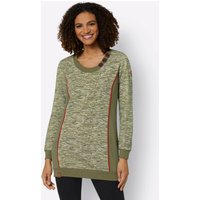 Witt Damen Sweatshirt in Longform, olive-weiß-meliert von Witt