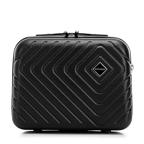 WITTCHEN Cube line Kosmetikkoffer Kulturbeutel ABS Mit Geometrischer Prägung Schultergurt Kunststoffgriff Kosmetiktasche Damen Reiseetui Größe XS Schwarz von WITTCHEN
