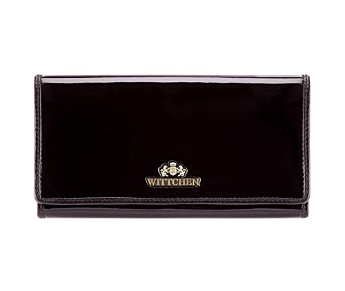 WITTCHEN Damen Geldbörse Portemonnaie, 2x19x10cm, Schwarz, Naturleder, Lackleder, Leder, Handmade, 25-1-075-1 von WITTCHEN