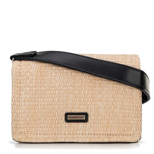 WITTCHEN Damen Umhängetasche | Boho Tasche Damen | Geflochtene Handtasche | Stroh Umhängetasche mit Magnetverschluss | Handtasche aus Öko-Leder | Sommertasche | beige-schwarz WITTCHEN Damen Umhängetasche | Boho Tasche Damen | Geflochtene Handtasche | Stroh Umhängetasche mit Magnetverschluss | Handtasche aus Öko-Leder | Sommertasche | beige-schwarz von WITTCHEN