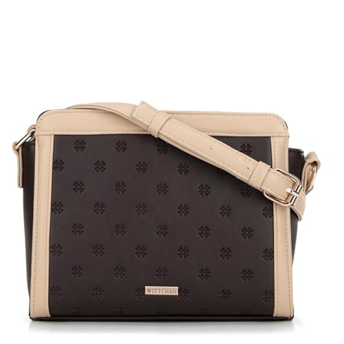 WITTCHEN Damen-Umhängetasche | damenhandtasche mit geprägtem monogramm | Handtasche mit Riemen | Handtasche aus Öko-Leder | Tasche braun von WITTCHEN