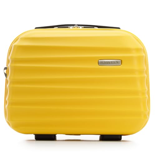 WITTCHEN Kosmetikkoffer Reisekoffer Handgepäck Kabinengepäck Rollkoffer Hartschale aus ABS Reisegepäck Kulturbeutel Kosmetiketui Kosmetiktasche Damen Groove Line gelb Lufthansa/Eurowings/Condor von WITTCHEN
