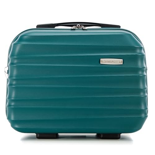 WITTCHEN Kosmetikkoffer Reisekoffer Handgepäck Kabinengepäck Rollkoffer Hartschale aus ABS Reisegepäck Kulturbeutel Kosmetiketui Kosmetiktasche Damen Groove Line grün Lufthansa/Eurowings/Condor von WITTCHEN