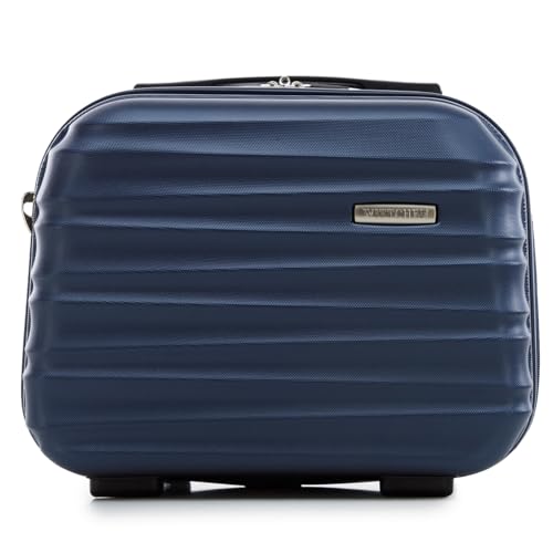WITTCHEN Kosmetikkoffer Reisekoffer Handgepäck Kabinengepäck Rollkoffer Hartschale aus ABS Reisegepäck Kulturbeutel Kosmetiktasche Damen Groove Line Marineblau Lufthansa/Eurowings/Condor von WITTCHEN
