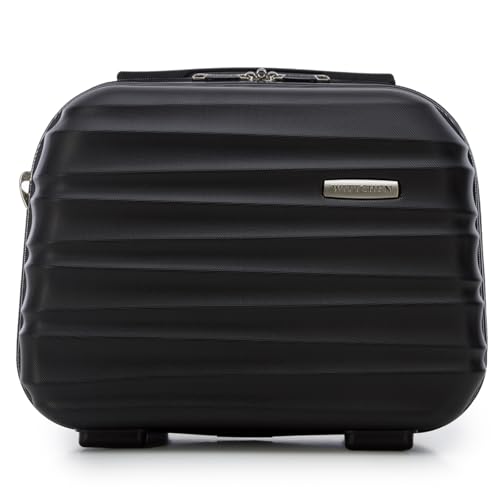 WITTCHEN Kosmetikkoffer Reisekoffer Handgepäck Kabinengepäck Rollkoffer Hartschale aus ABS Reisegepäck Kulturbeutel Kosmetiktasche Damen Groove Line schwarz Lufthansa/Eurowings/Condor von WITTCHEN