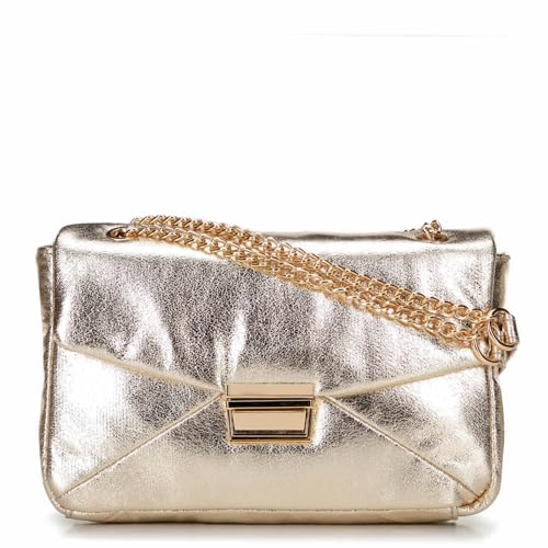 WITTCHEN Umhängetasche | Tasche aus glänzendem Kunstleder | Kleine Handtasche Damen Elegant | Tasche Mit Magnetverschluss | Kleine Handtasche mit Kette | Mini| goldfarben von WITTCHEN