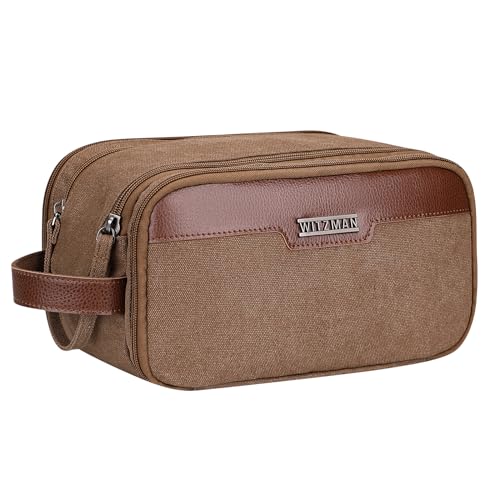 WITZMAN Canvas Kulturbeutel Herren Großer Reise Kosmetiktasche mit Doppelter 8L Organizer Badezimmertasche Tasche(A8002 Braun) von WITZMAN