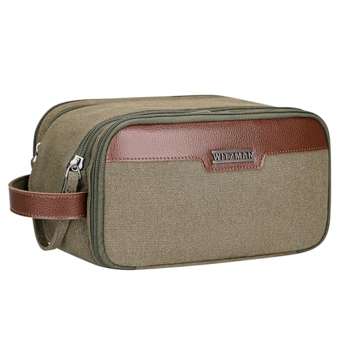 WITZMAN Canvas Kulturbeutel Herren Großer Reise Kosmetiktasche mit Doppelter 8L Organizer Badezimmertasche Tasche (A8002 Armeegrün) von WITZMAN