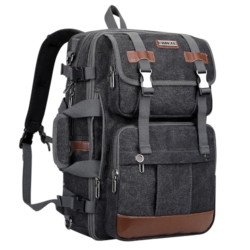 WITZMAN Reiserucksack Herren Canvas Vintage Groß 40L Reisetasche Rucksack 3 In 1 Fit 17 Zoll Laptop FüR Geschäftsreisen（A6617-3 Schwarz） von WITZMAN