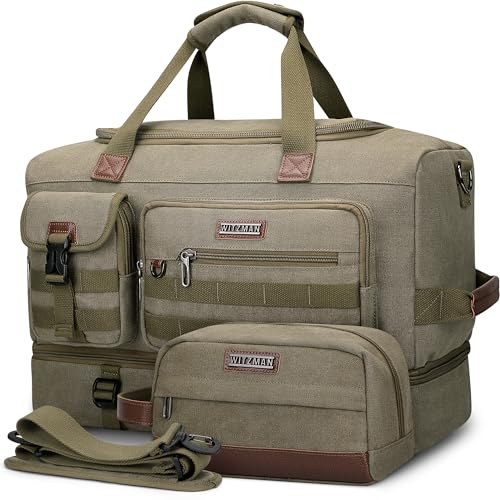 WITZMAN Canvas Reisetasche Herren Weekender Duffle Bag Herren Groß 40L mit Kulturbeutel-Sets Sporttasche mit Schuhfach (A8010/2 Armeegrün) von WITZMAN
