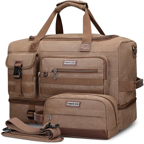 WITZMAN Canvas Reisetasche Herren Weekender Duffle Bag Herren Groß 40L mit Kulturbeutel-Sets Sporttasche mit Schuhfach (A8010/2 Braun) von WITZMAN