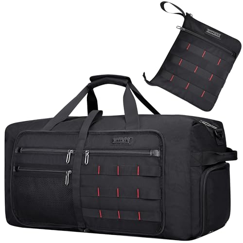 WITZMAN Faltbare Reisetasche Leichte Herren 65L Travel Bag Weekender Sporttasche Groß mit Schuhfach Damen Gym Duffle Bag（B697 Schwarz von WITZMAN