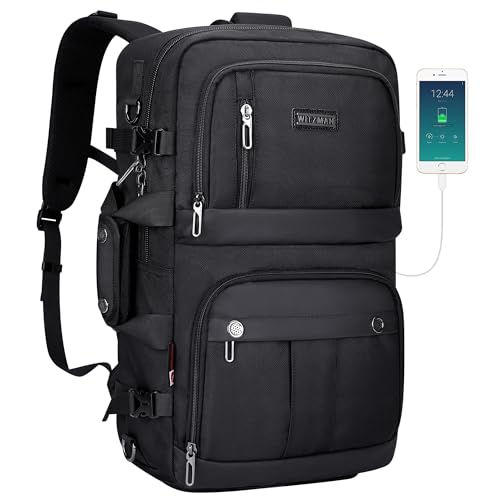 WITZMAN Reiserucksack Herren Damen Groß Laptop Rucksack 15.6-17 Zoll mit USB-Ladeanschluss Flugzeug Weekender Trip(B683 Klassisches Schwarz) von WITZMAN