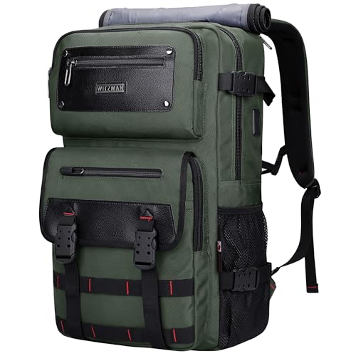 WITZMAN Reiserucksack Herren mit USB-Ladeanschluss Groß als Nylon Reisetasche Tragbar Fit 17 zoll Laptop Handgepäck Flugzeug（B685 Armeegrün） von WITZMAN