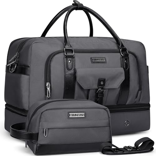 WITZMAN Reisetasche Herren Damen Groß Weekender Duffle Bag 40L mit Kulturbeutel-Sets Sporttasche mit Schuhfach(B694 Silbergrau) von WITZMAN