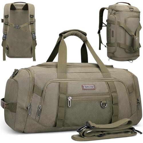 WITZMAN Reisetasche Herren Groß Canvas 45L Weekender Herren Sporttasche 3 in 1 Reiserucksack Handgepäck (A8006/2 Armeegrün) von WITZMAN