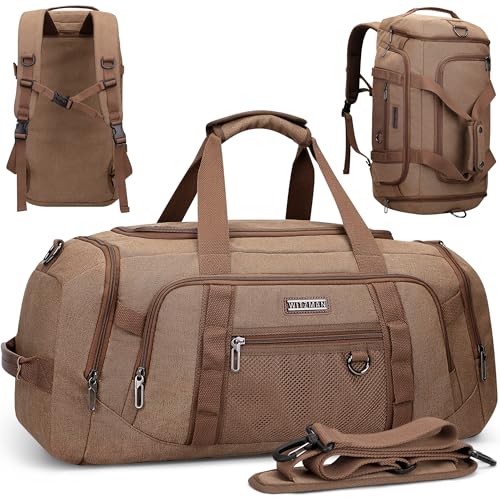 WITZMAN Reisetasche Herren Groß Canvas 45L Weekender Herren Sporttasche 3 in 1 Reiserucksack Handgepäck (A8006/2 Braun) von WITZMAN