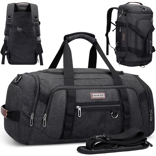 WITZMAN Reisetasche Herren Groß Canvas 45L Weekender Herren Sporttasche 3 in 1 Reiserucksack Handgepäck (A8006/2 Schwarz) von WITZMAN
